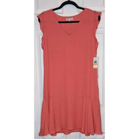 1 STATE On Point Poppy Petal Pink V Neck Flutter Cap Sleeves Drop Waist Dress S - Picture 3 of 12